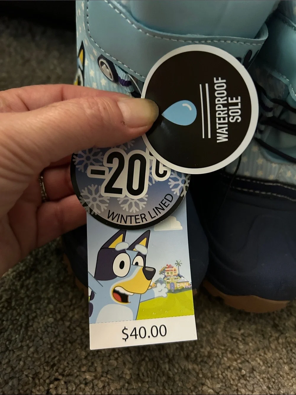 Bluey Kids Winter Boots with Plush Cuff. Rated for -20C